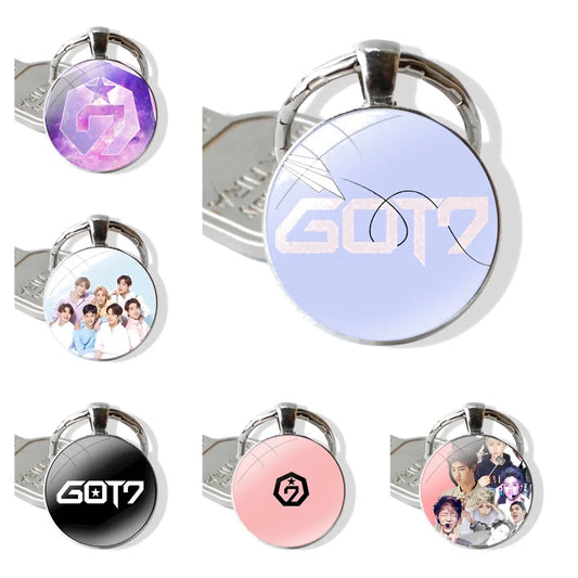 Fashion Creative Cartoon Design Pendant Car Key Chains Handmade Glass Cabochon Keychain Boy Group Kpop GOT7