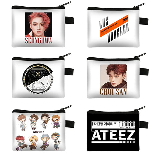 Korean Kpop ATEEZ Graphic Printing Coin Purse Harajuku Style Wallets Earphone ID Credit Card Bag Money Coin Bags Gift