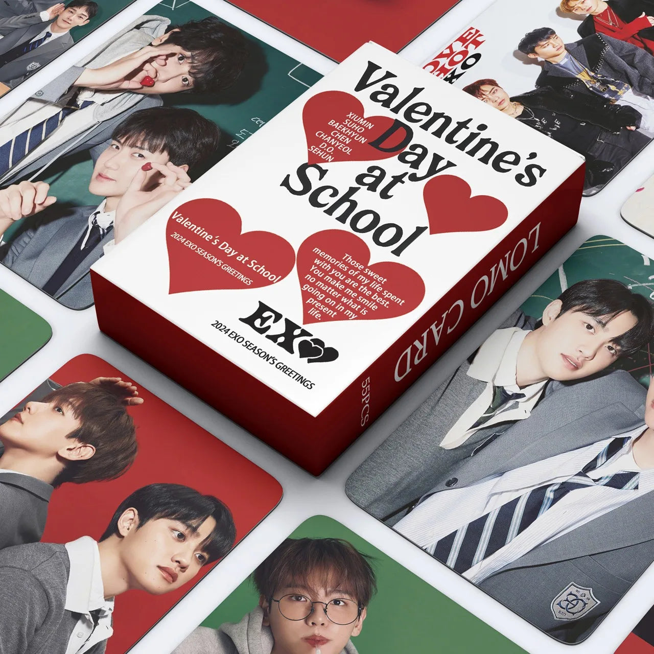 55Pcs/Set Kpop EXO New Album Valentine's Day at School Lomo Cards Photocard Poster HD Baekhyun SeHun KAI Card Collection Gift