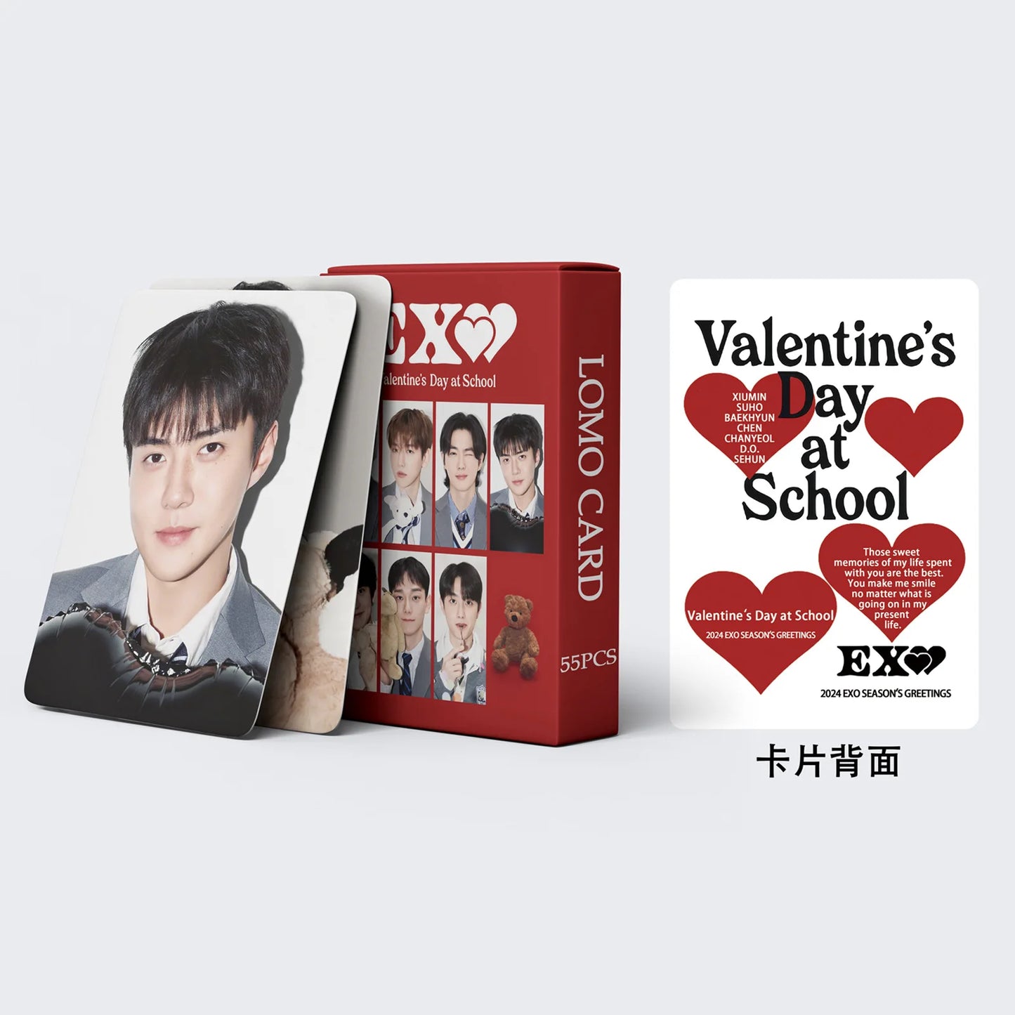 55Pcs/Set Kpop EXO New Album Valentine's Day at School Lomo Cards Photocard Poster HD Baekhyun SeHun KAI Card Collection Gift