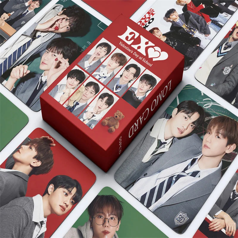 55Pcs/Set Kpop EXO New Album Valentine's Day at School Lomo Cards Photocard Poster HD Baekhyun SeHun KAI Card Collection Gift