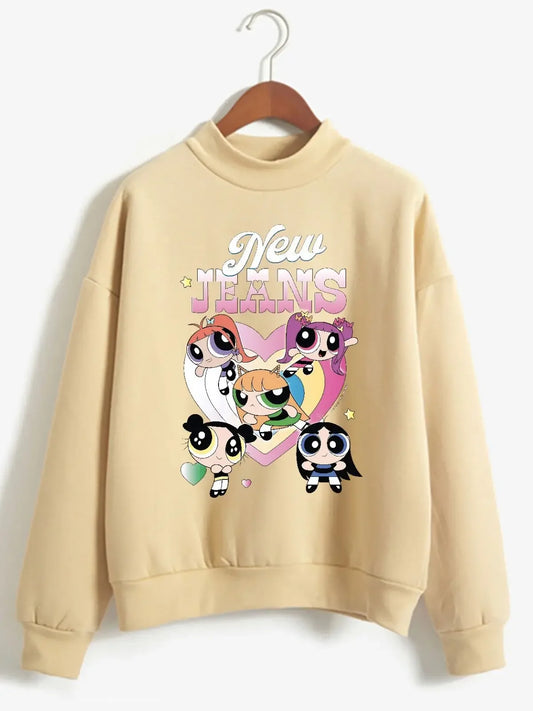 2023 New KPOP Newjeans Kawaii Cartoon Printed Sweatshirt Brushed Casual Women Tops Cotton Sweater Y2K Men's Women's Pullove